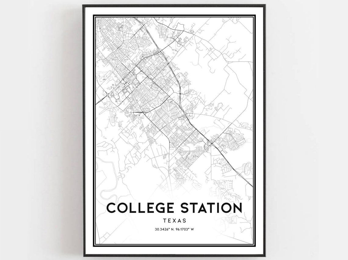 College Station Texas Minimalist Street Map Coordinates Poster