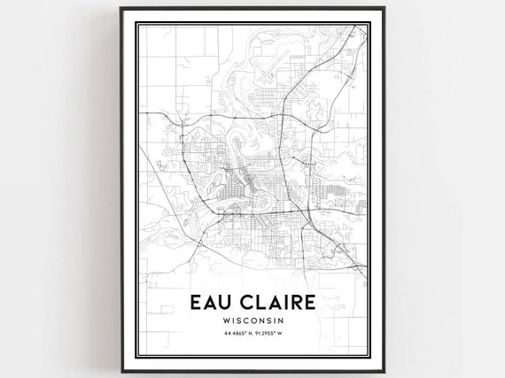 Eau Claire Map Print Poster, Wisconsin Street Decor