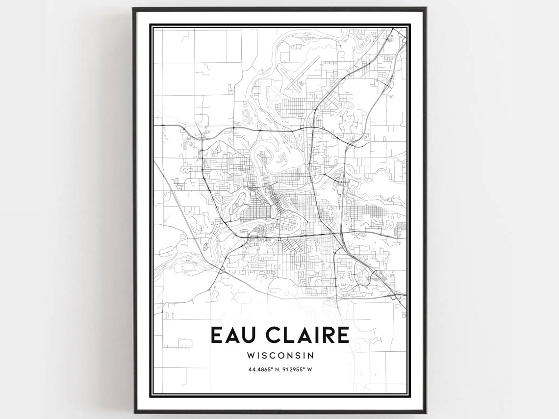 Eau Claire Map Print Poster, Wisconsin Street Decor