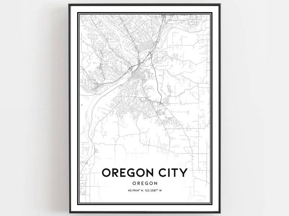 Oregon City Map Print Poster Wall Art Or Street Decor Road Gift B1704