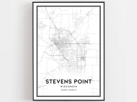 Stevens Point Map Print Poster Wall Art Wi City Wisconsin Street Decor Road Gift B1515