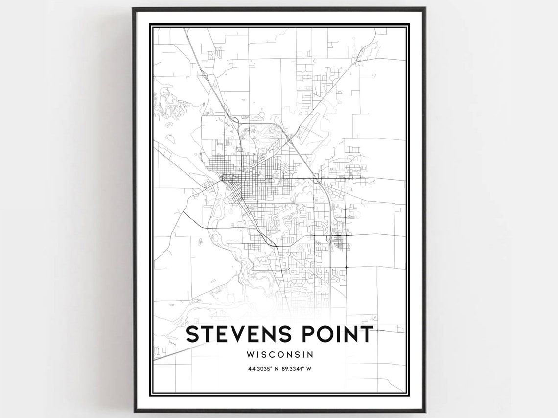 Stevens Point Wisconsin City Street Map Coordinates Minimalist Poster