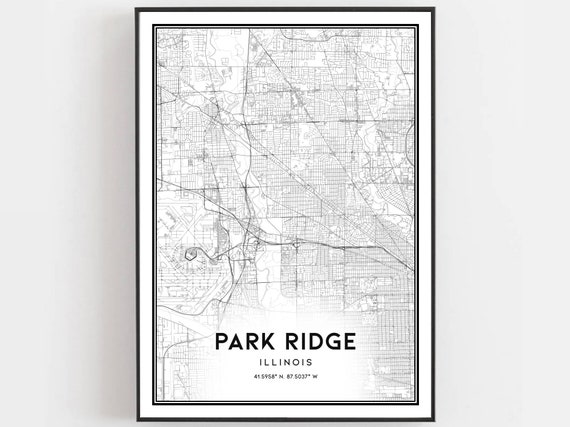 Park Ridge Map Print Poster Wall Art Il City Illinois Street Decor Road Gift B1675