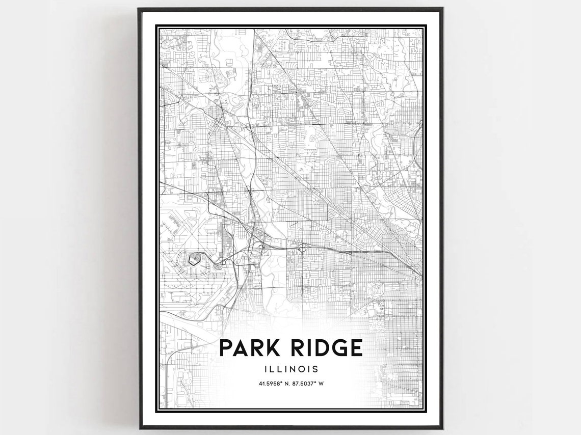 Park Ridge Illinois Street Map Poster with Printed Coordinates Gift