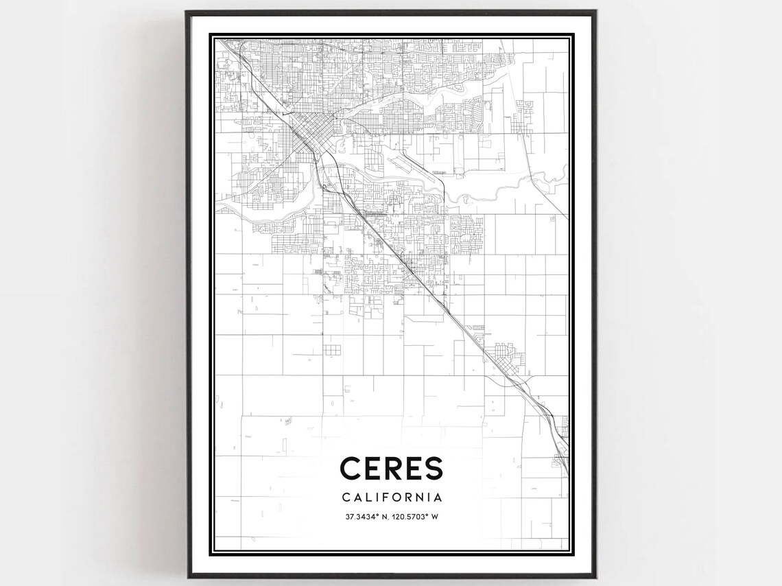 Ceres California Minimalist City Street Map Modern Line Art Poster