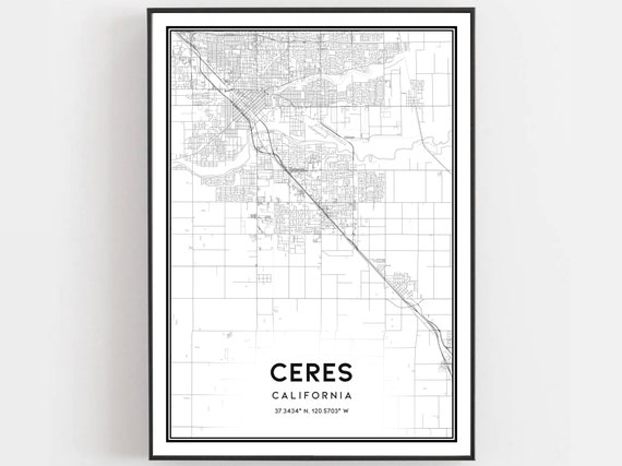 Ceres Map Print Poster Wall Art Ca City Street Decor Road Gift B1430