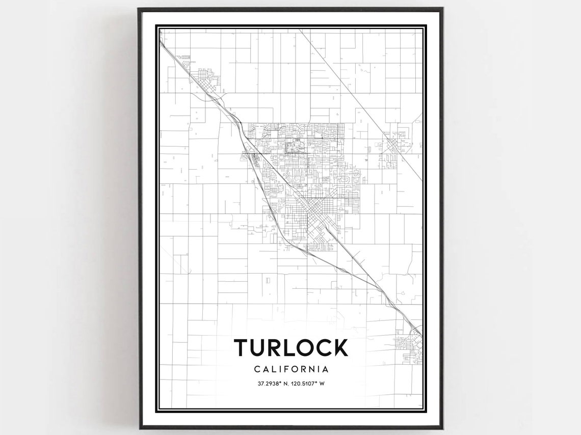 Turlock Map Print Poster Wall Art Ca City Street Decor Road Gift B847