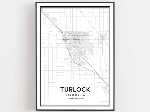 Turlock Map Print Poster Wall Art Ca City Street Decor Road Gift B847