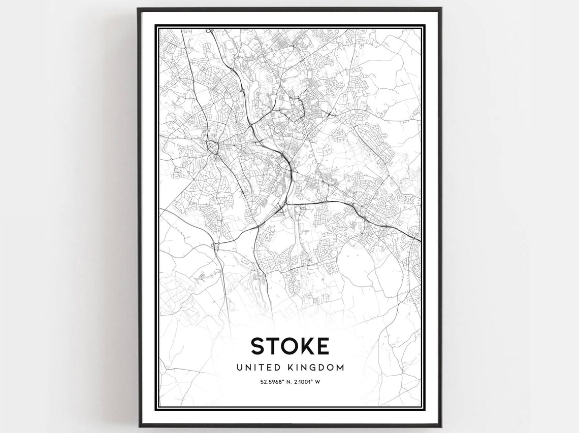 Stoke United Kingdom Minimalist Black and White City Map Art Poster