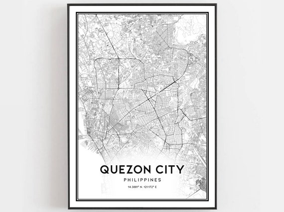Quezon City Map Print Poster Wall Art Street Decor Road Gift B107