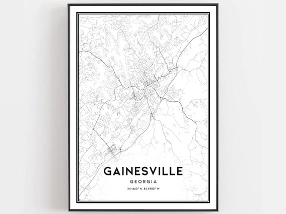 Gainesville Map Print Poster Wall Art Ga City Georgia Street Decor Road Gift B686