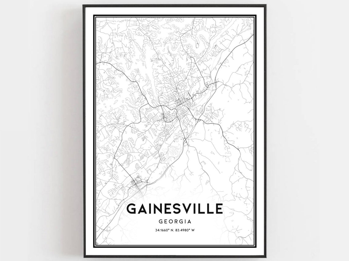Gainesville Georgia Map Minimalist Black and White City Poster