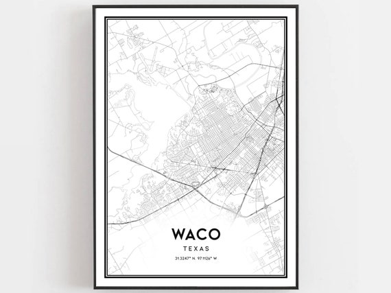 Waco Map Print Poster Wall Art Tx City Texas Street Decor Road Gift B635