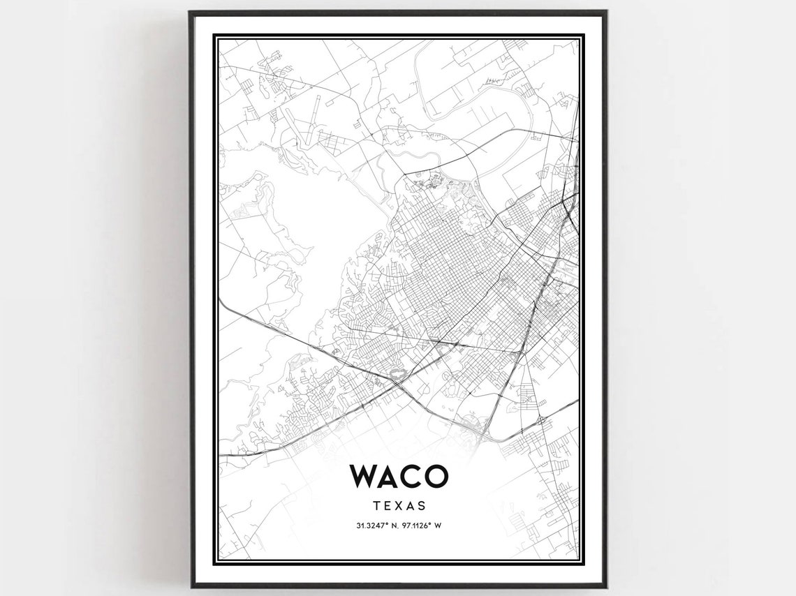 Waco Texas Map Minimalist Black and White City Street Poster