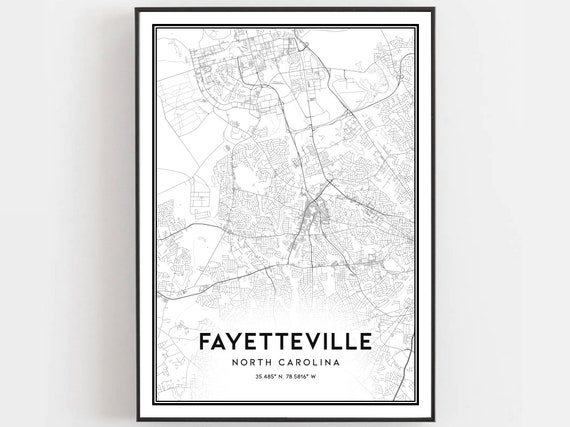 Fayetteville Map Print Poster Wall Art Nc City North Carolina Street Decor Road Gift B494
