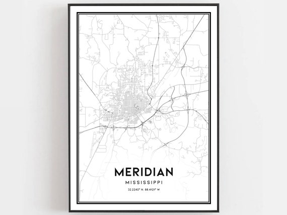 Meridian Mississippi Map Art Print, Street Decor