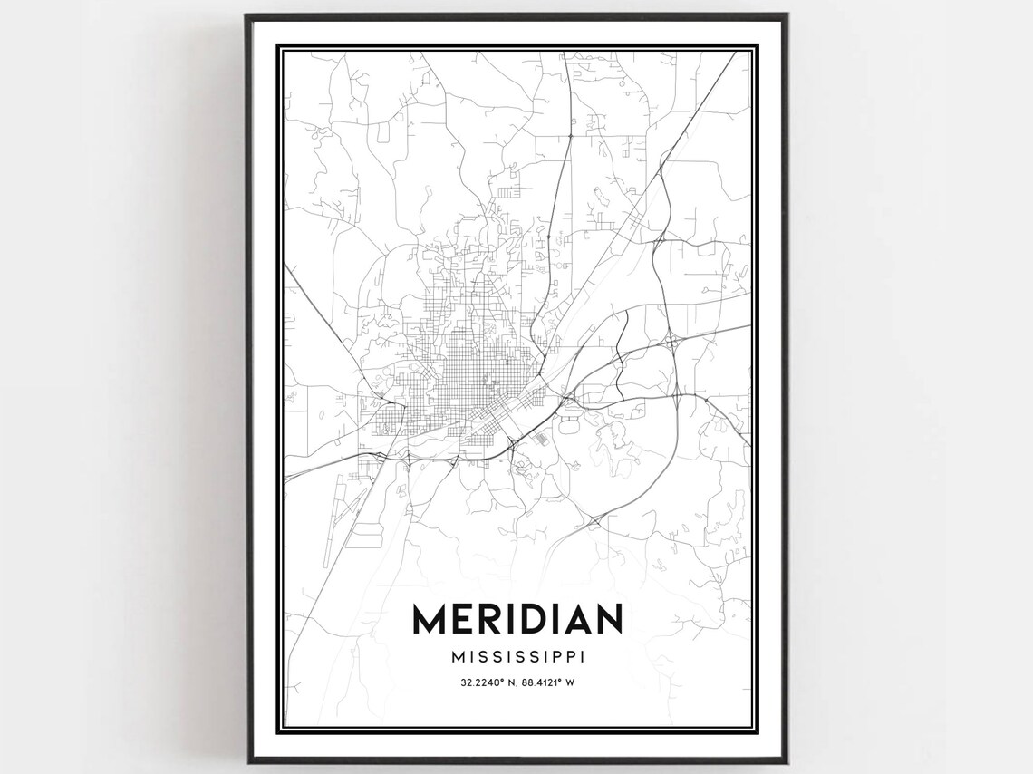 Meridian Mississippi Map Art Print, Street Decor