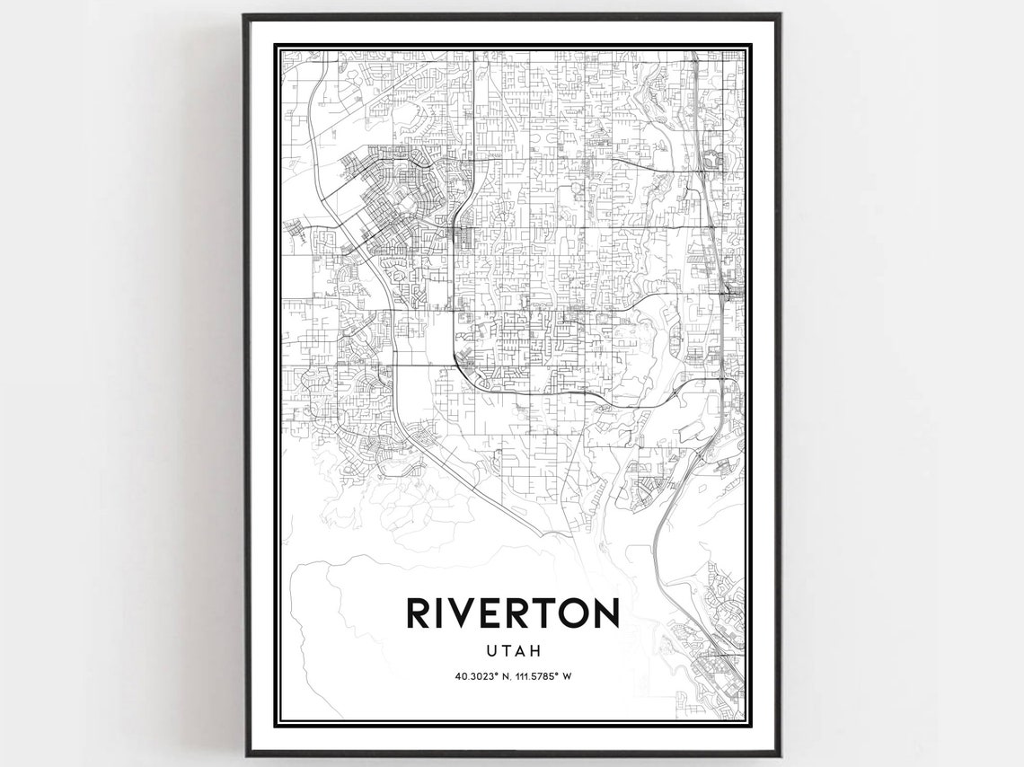 Riverton Utah Minimalist Black White City Street Map Poster Art
