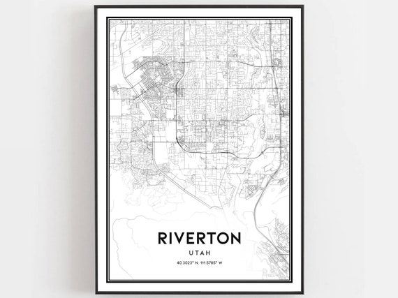 Riverton Map Print Poster Wall Art Ut City Utah Street Decor Road Gift B1531