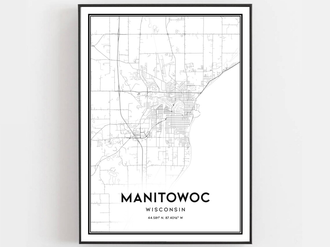 Manitowoc Wisconsin Minimalist City Street Map Monochrome Art Print