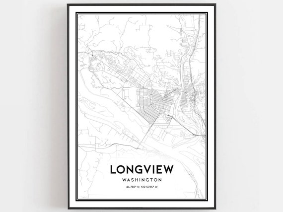 Longview Map Print Poster Wall Art Wa City Washington Street Decor Road Gift B1173