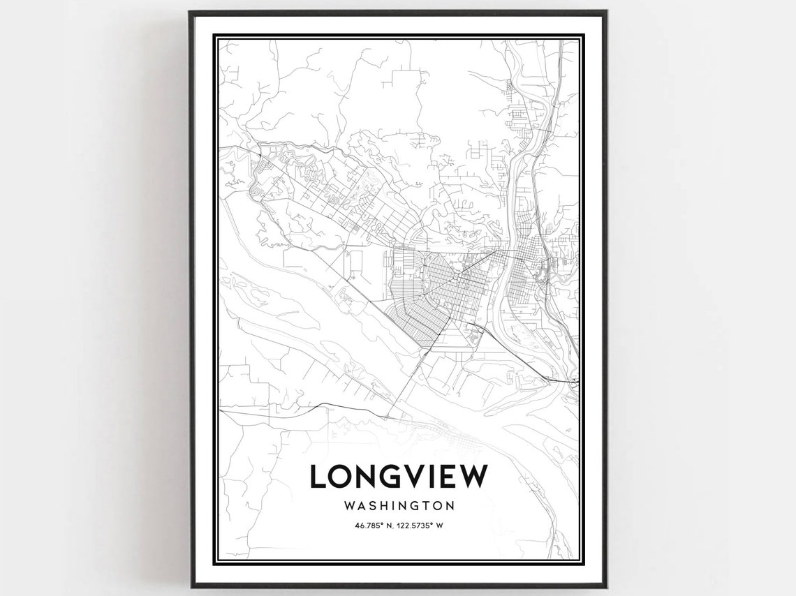Longview Washington Street Map Black White Minimalist City Poster