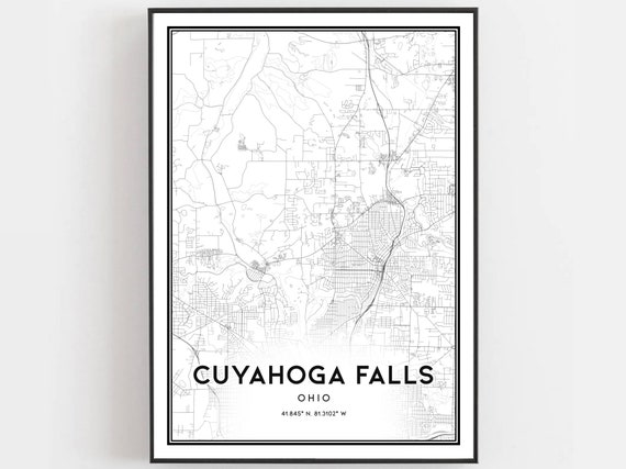 Cuyahoga Falls Map Print Poster Wall Art Oh City Ohio Street Decor Road Gift B1405