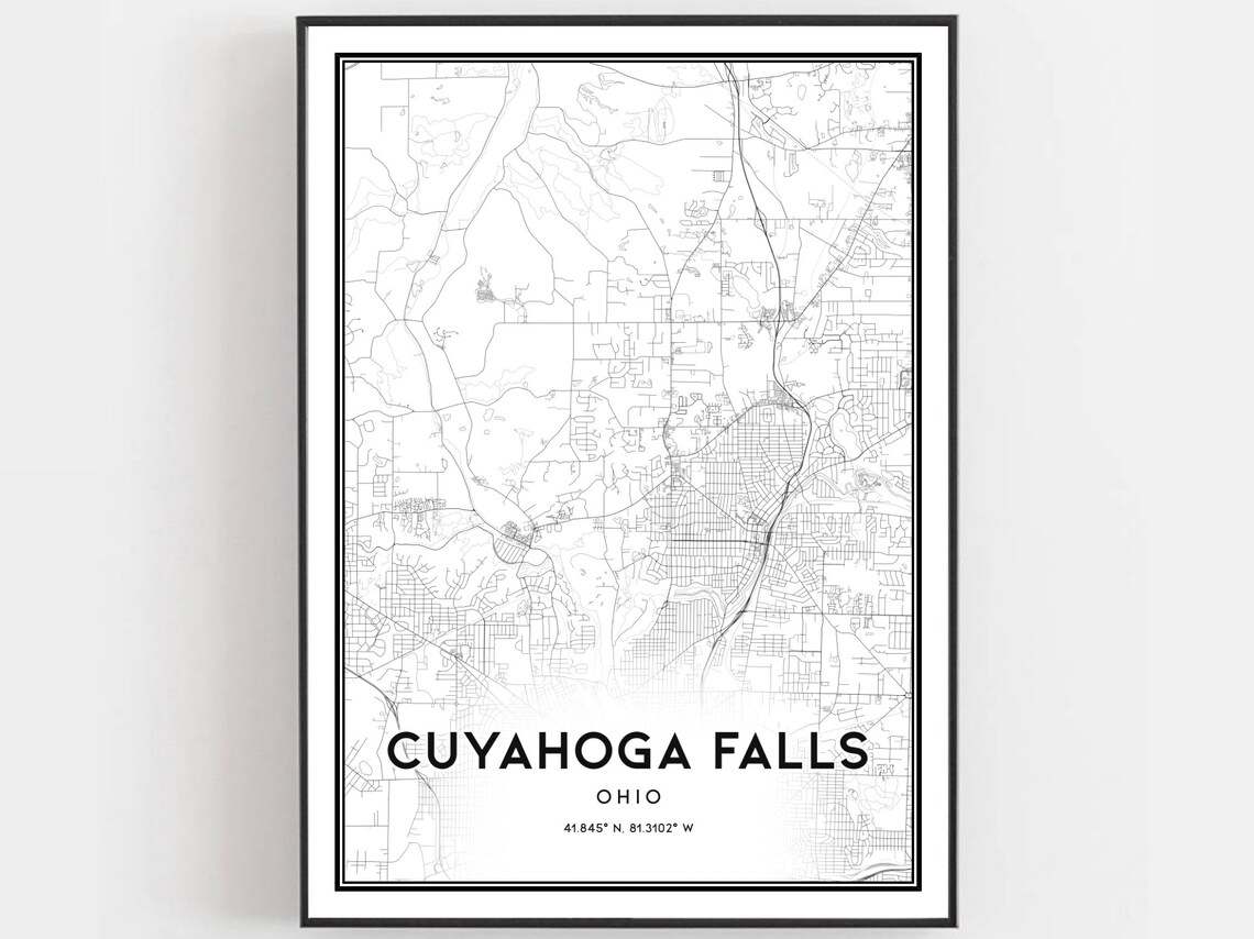 Cuyahoga Falls Ohio Street Map Coordinates Minimalist City Poster