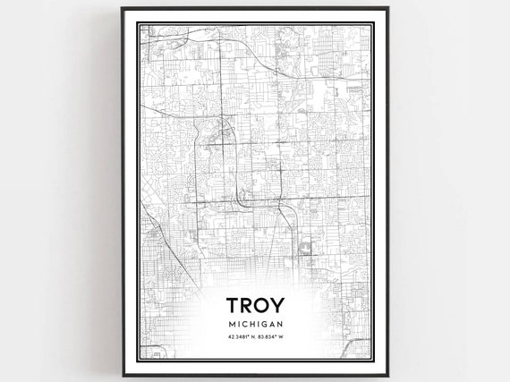 Troy Map Poster, Michigan Street Decor