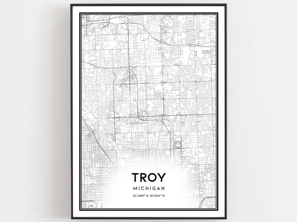 Troy Map Poster, Michigan Street Decor