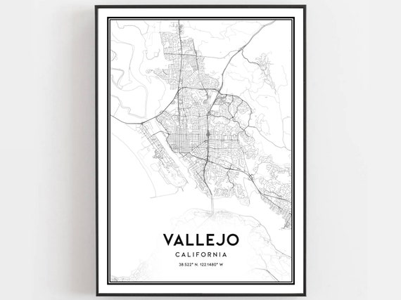 Vallejo Map Poster Print, City Street Decor