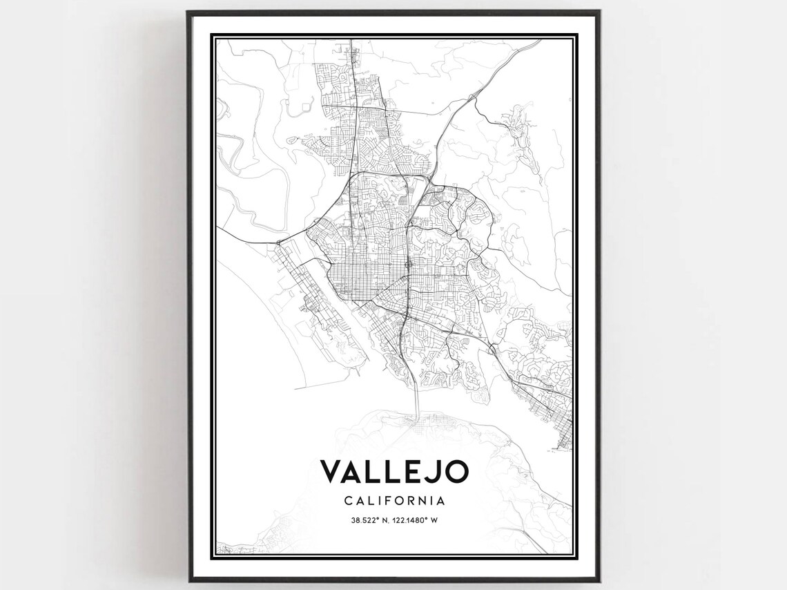 Vallejo Map Poster Print, City Street Decor