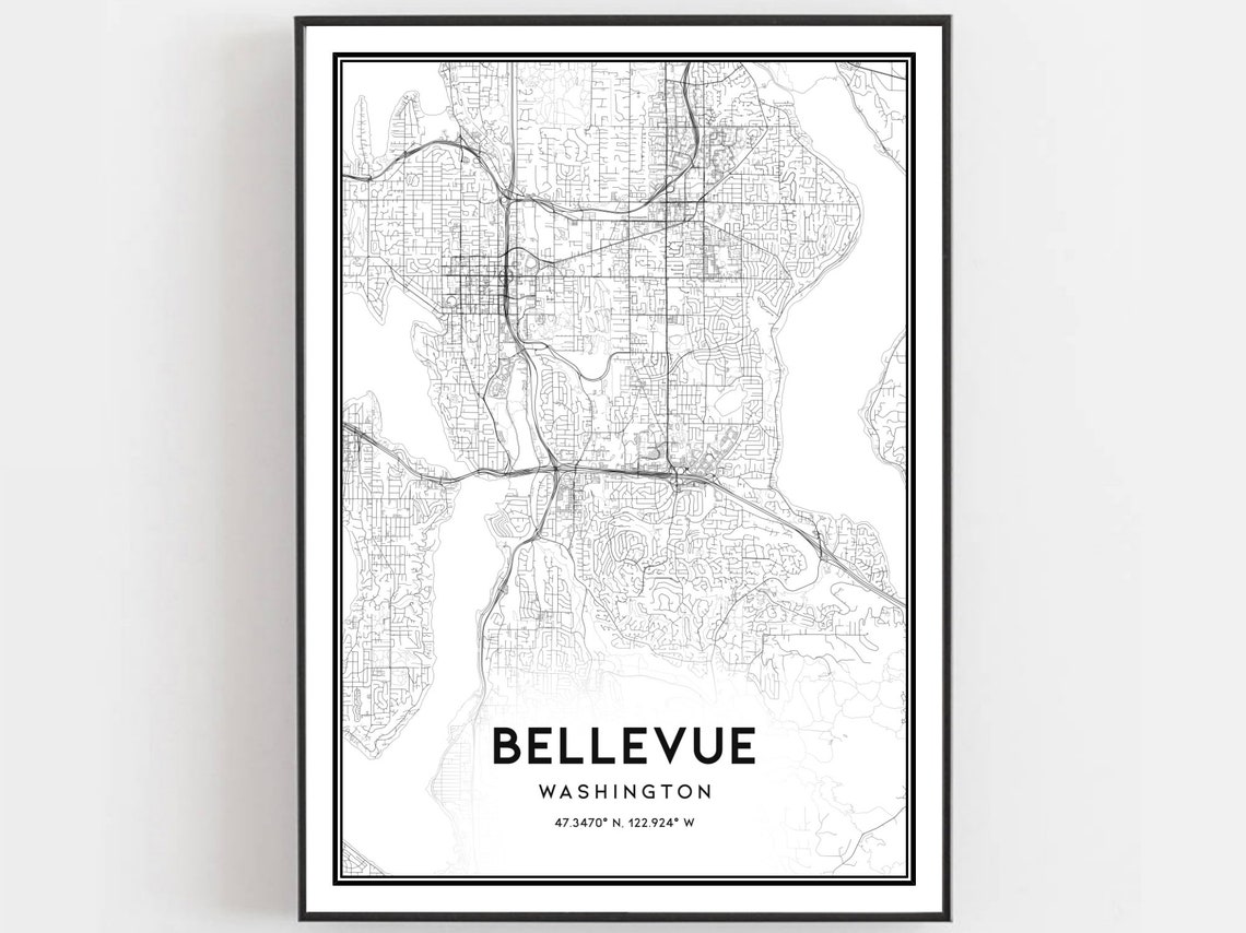 Bellevue Washington Minimalist City Street Map Line Art Poster