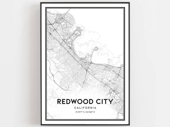 Redwood City Map Poster Print, Street Decor