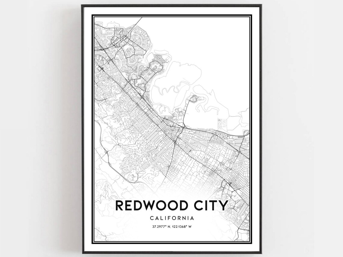 Redwood City Map Poster Print, Street Decor