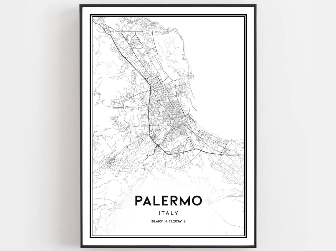 Palermo Italy Minimalist City Street Map Line Art Decor Poster