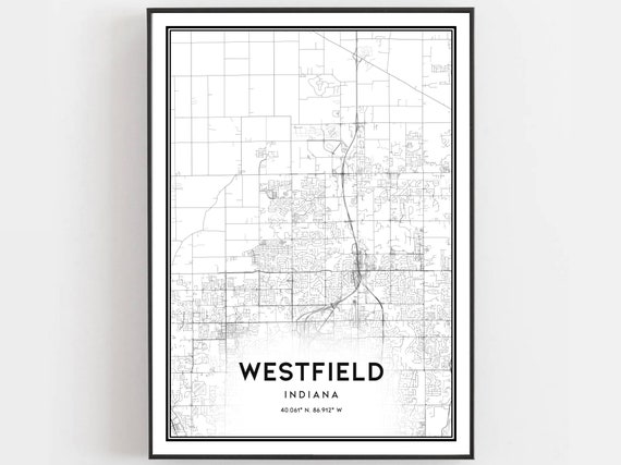 Westfield Map Print Poster Wall Art In City Indiana Street Decor Road Gift B1680