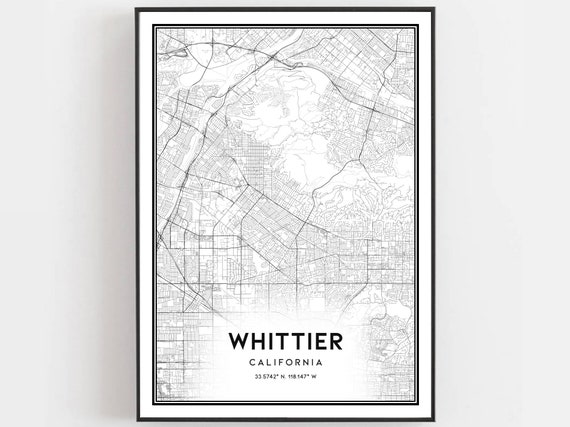 Whittier Map Poster, City Street Decor