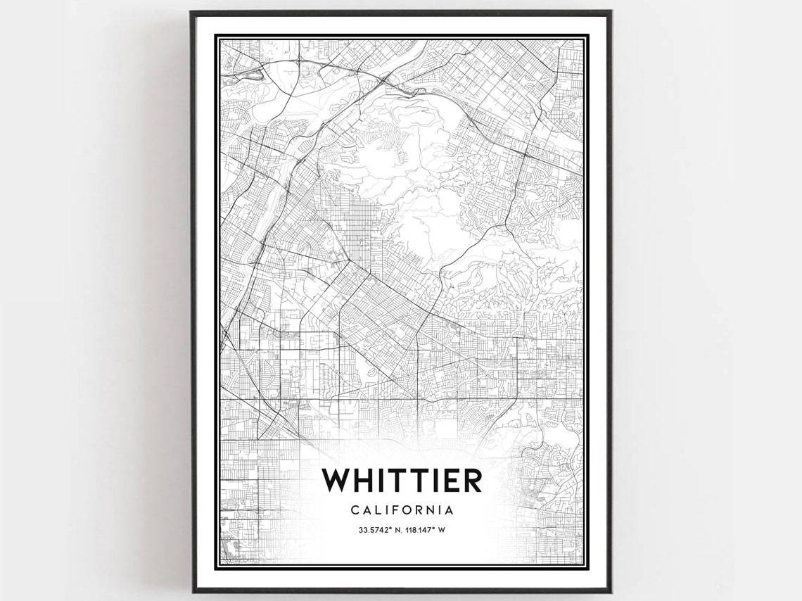 Whittier Map Poster, City Street Decor