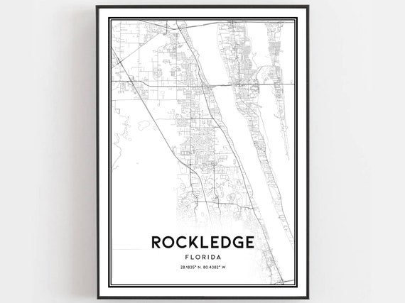Rockledge Map Print Poster Wall Art Fl City Florida Street Decor Road Gift B2029
