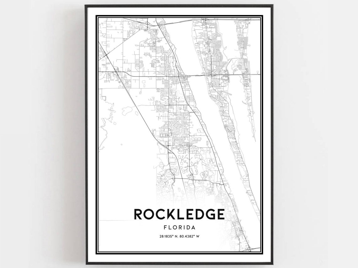 Rockledge Florida Space Coast Map Minimalist Black White Poster
