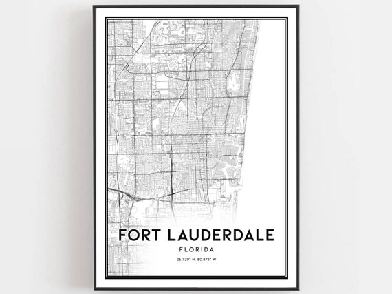 Fort Lauderdale Map Print Poster Wall Art Fl City Florida Street Decor Road Gift B644