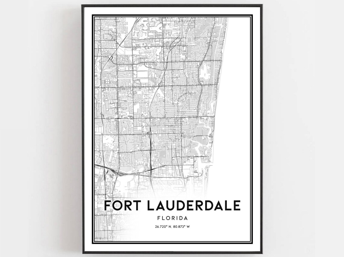 Fort Lauderdale Florida Street Map Black White Minimalist Poster