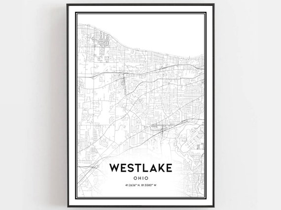 Westlake Map Print Poster Wall Art Oh City Ohio Street Decor Road Gift B1832