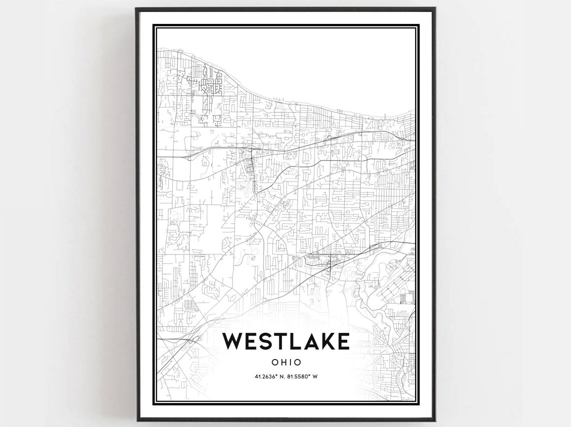 Westlake Ohio City Street Map Minimalist Black White Style Poster