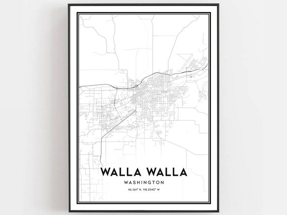 Walla Map Print, Washington Street Decor Art Print