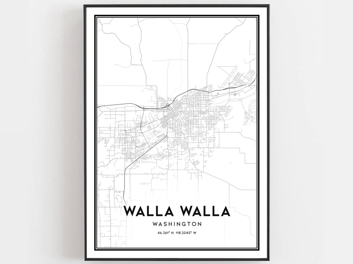 Walla Map Print, Washington Street Decor Art Print