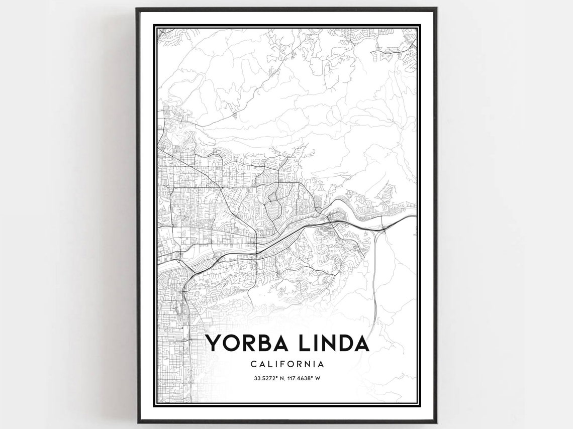 Yorba Linda California Street Map Poster with Coordinates Gift