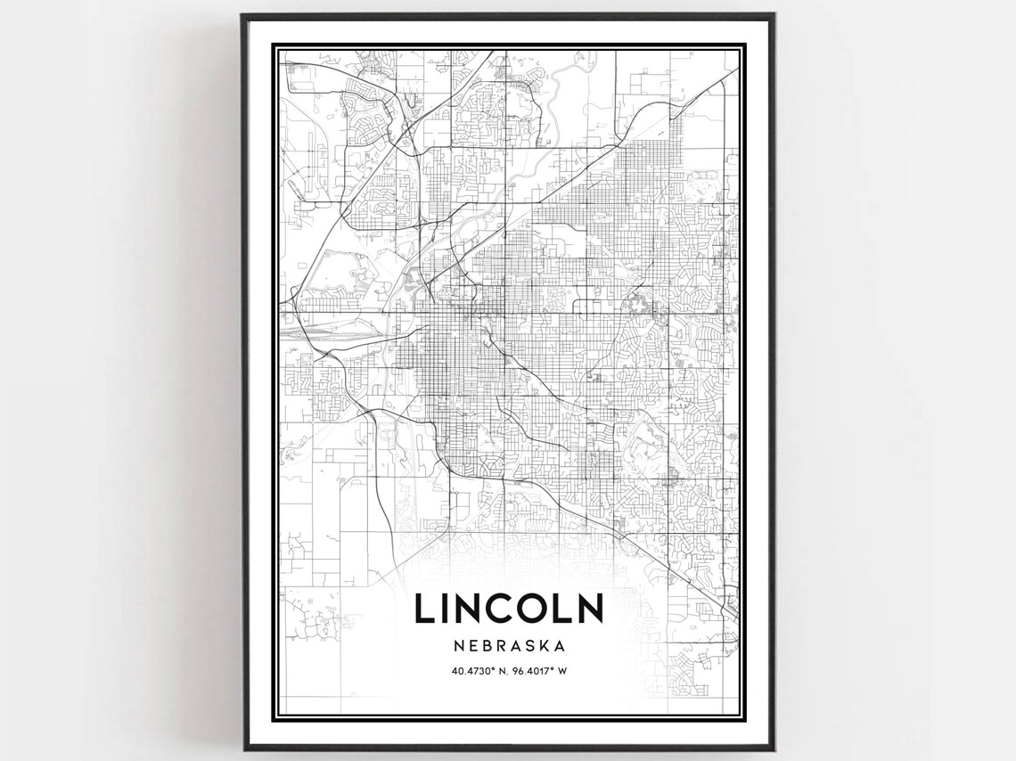 Lincoln Map Poster Print, Nebraska Street Decor