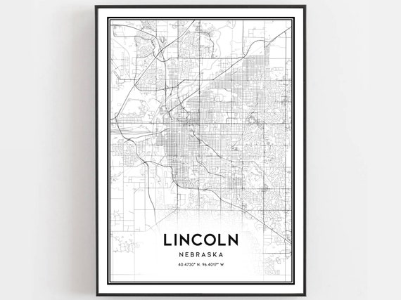 Lincoln Map Poster Print, Nebraska Street Decor